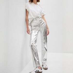{GAP} "Cheeky Straight High Rise" Coated Silver Metallic Cigarette Jeans Pants